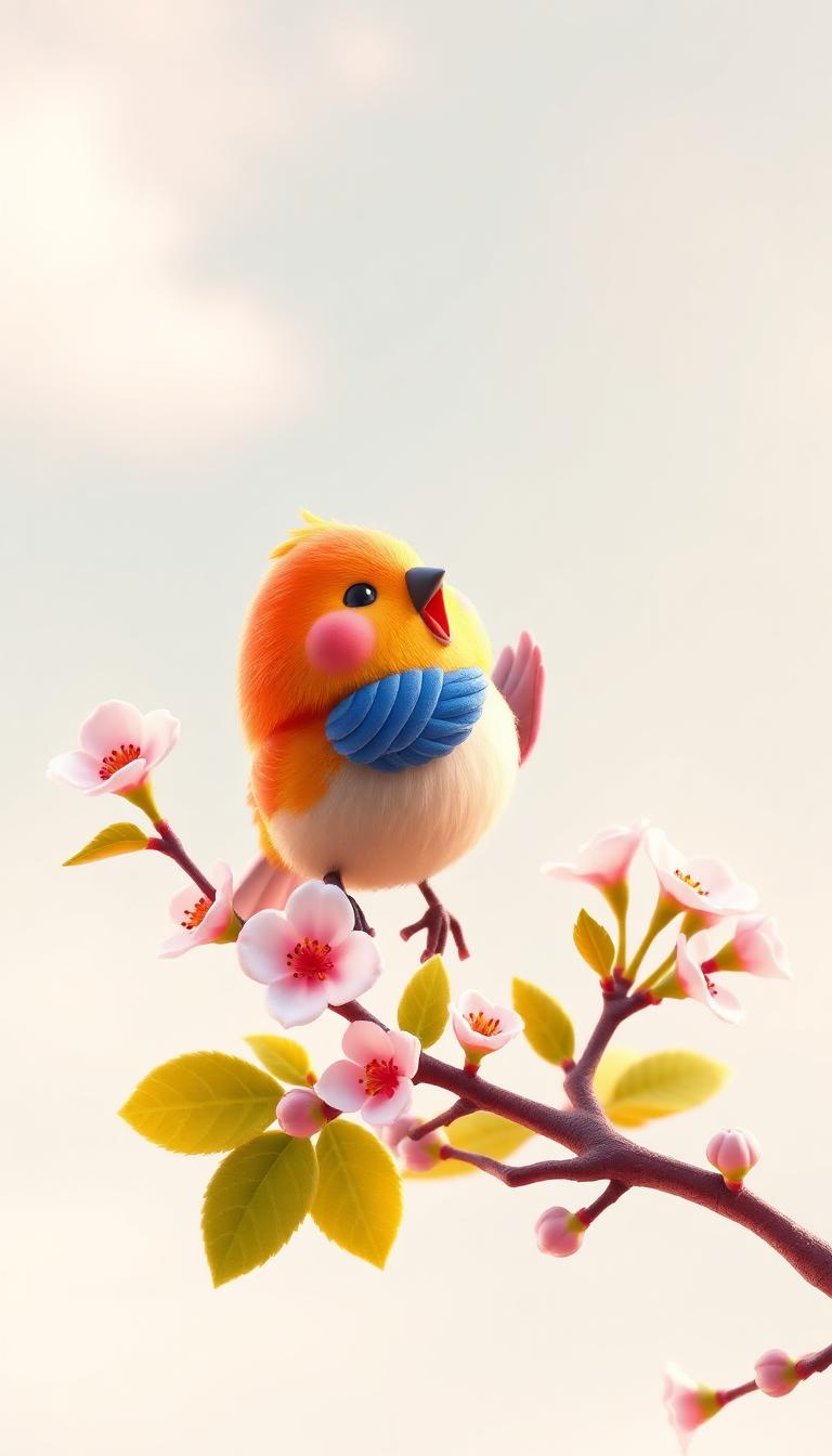 Blossom Birdie — Cartoon Animals 3D phone wallpaper