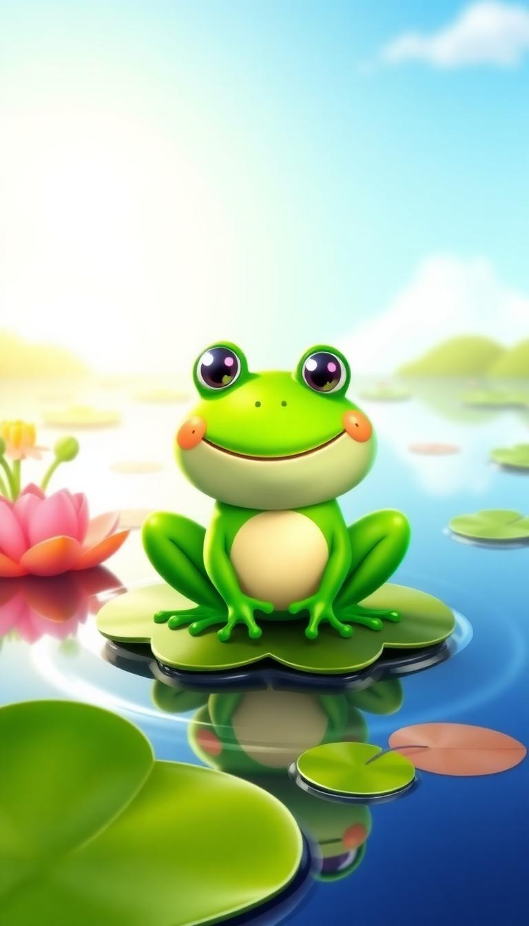 Lily Pad Frog — Cartoon Animals 3D phone wallpaper