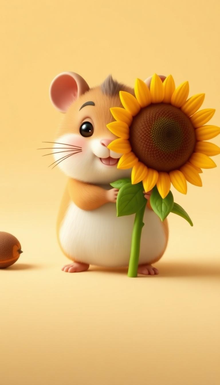 Sunflower Hamster — Cartoon Animals 2D phone wallpaper