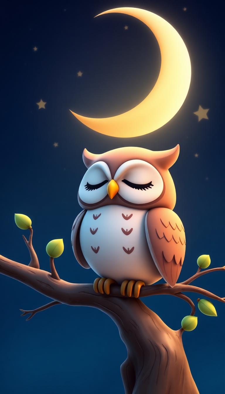 Sleepy Owl — Cartoon Animals 4D phone wallpaper