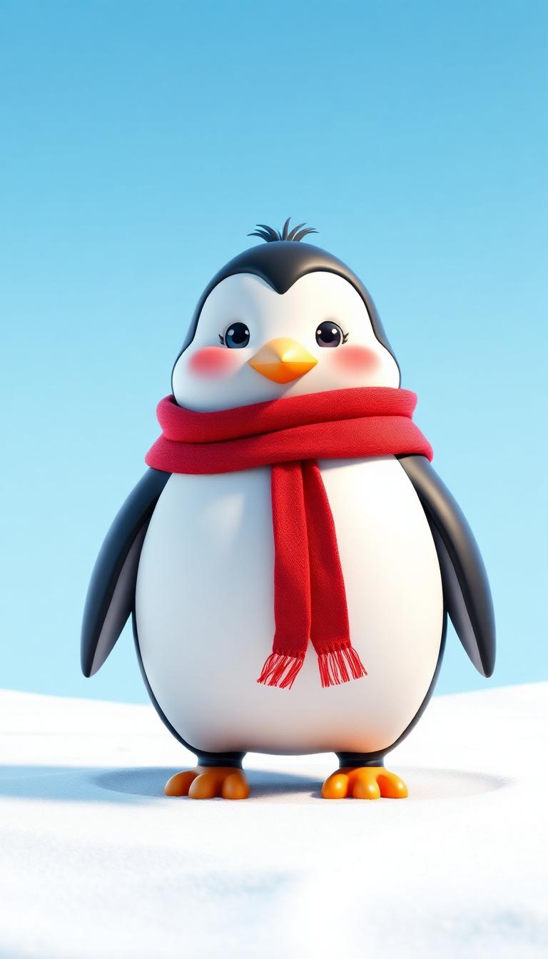 Scarf Penguin — Cartoon Animals 4D phone wallpaper