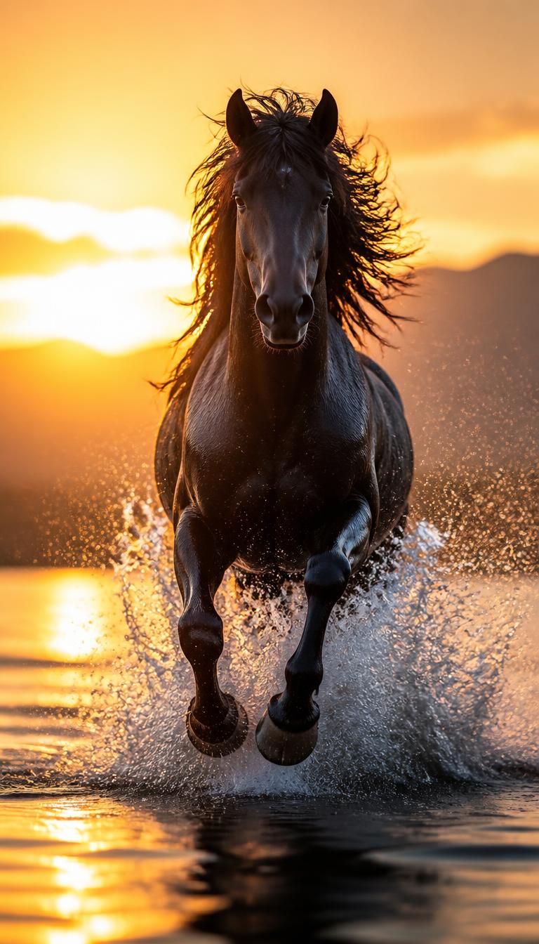 Wild Horse Sunrise — Animals 4D phone wallpaper