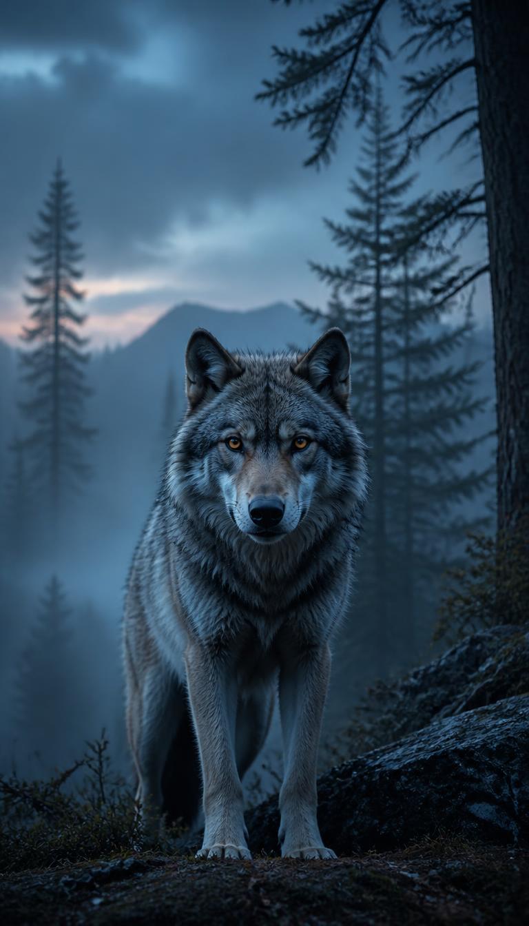 Wolf in the Mist — Animals 3D phone wallpaper
