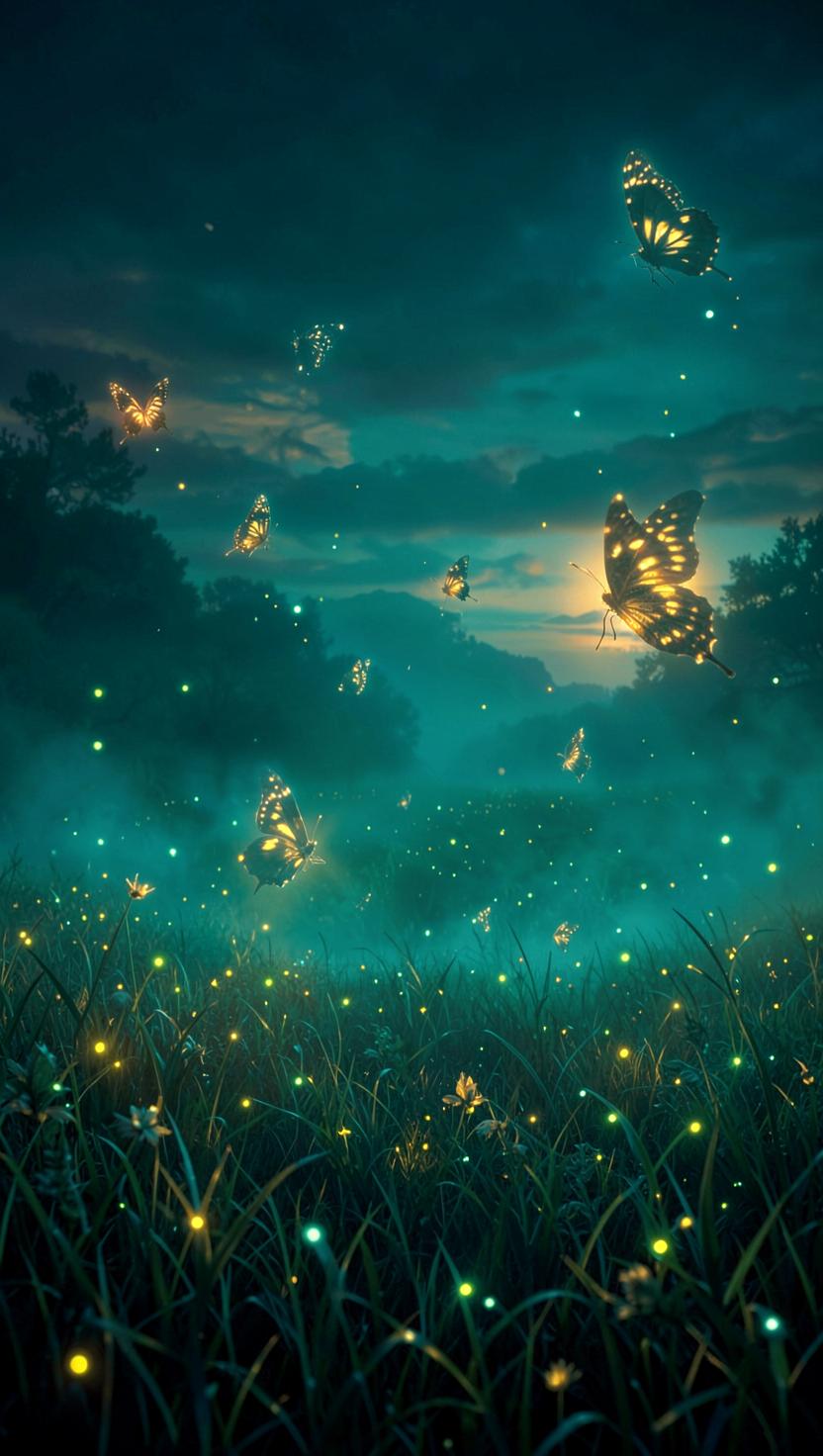 Dusk Glow Meadow — Butterflies 4K phone wallpaper