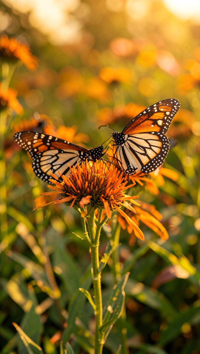 Monarch Gold Hour — Butterflies 4K phone wallpaper