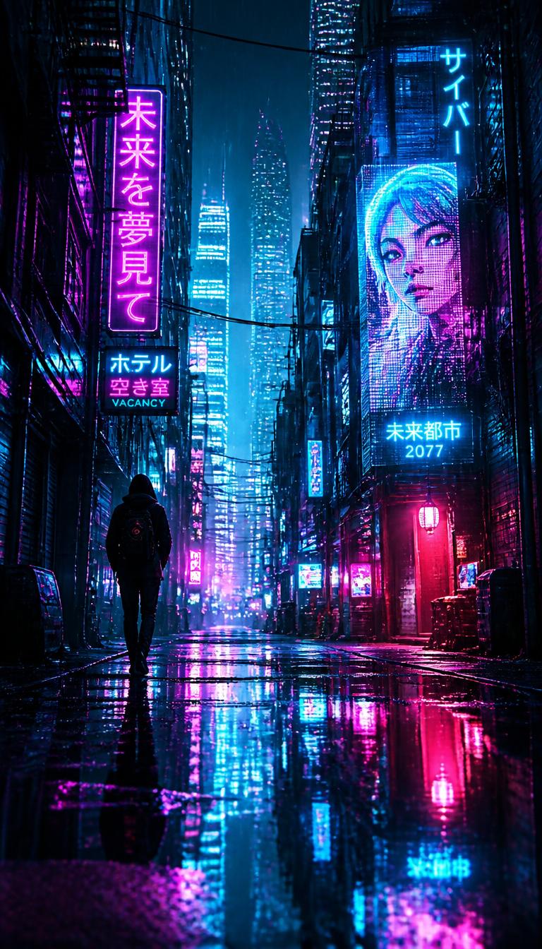 Neon Alley 2077 — Cyberpunk 4D phone wallpaper