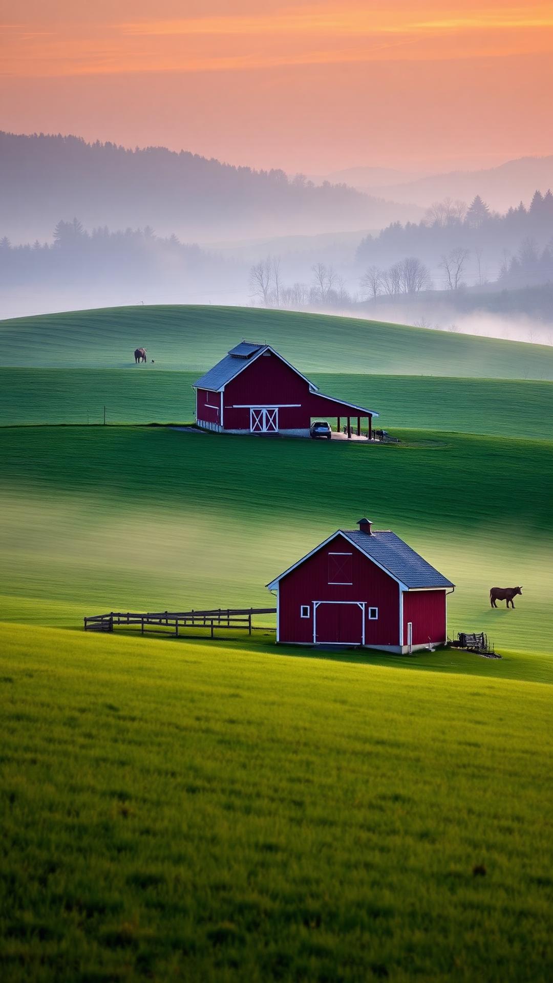 Misty Barn — Farm 3D phone wallpaper