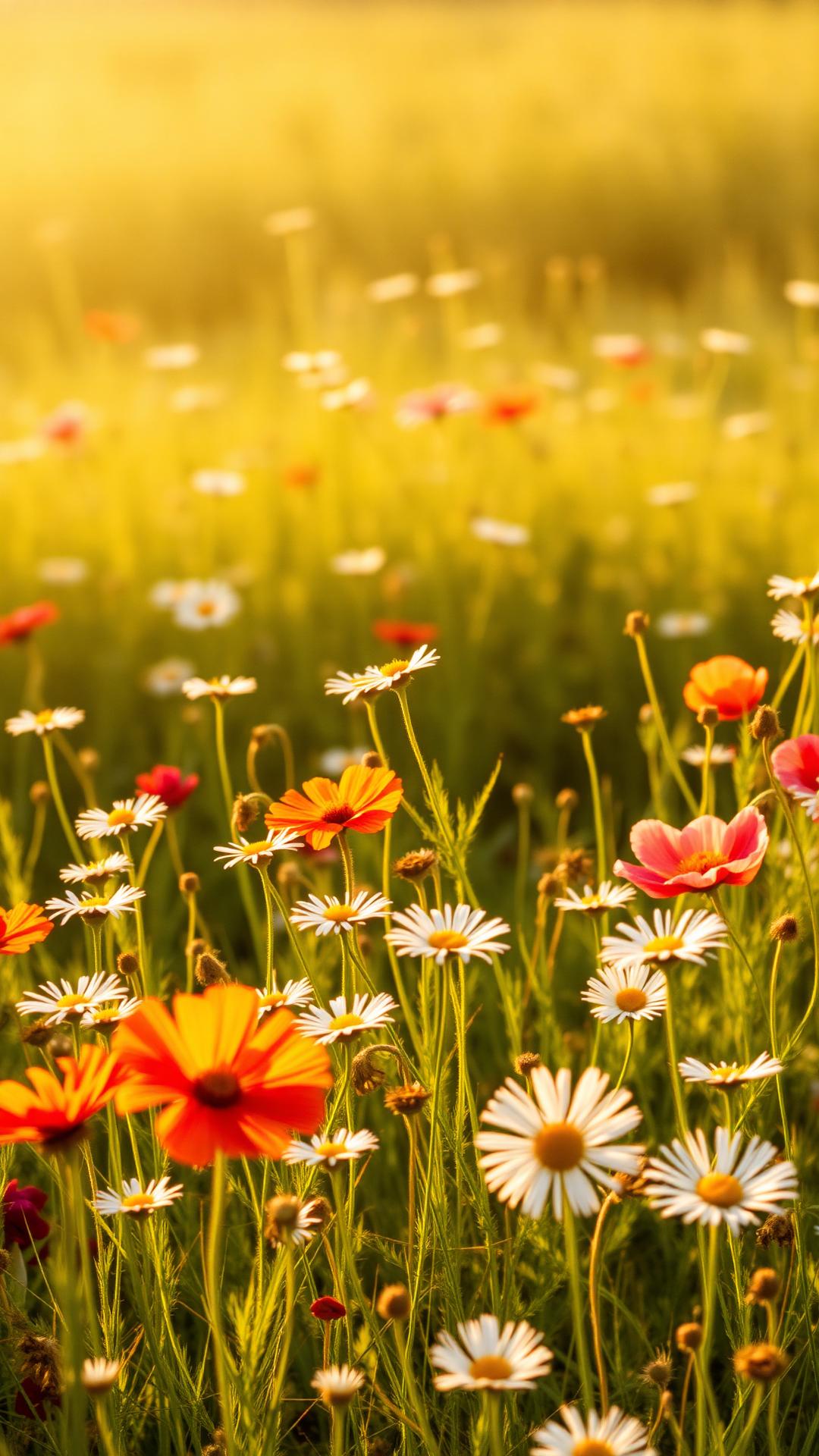 Golden Meadow — Flowers 2D phone wallpaper