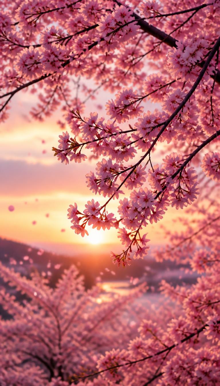 Cherry Blossom Dusk — Flowers 4D phone wallpaper