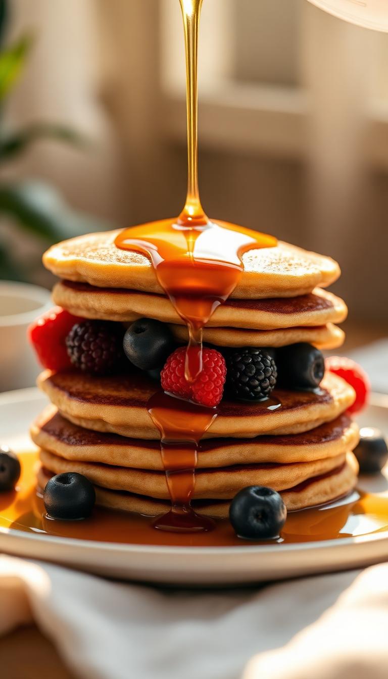 Syrup Waterfall Pancakes — Food 4K phone wallpaper
