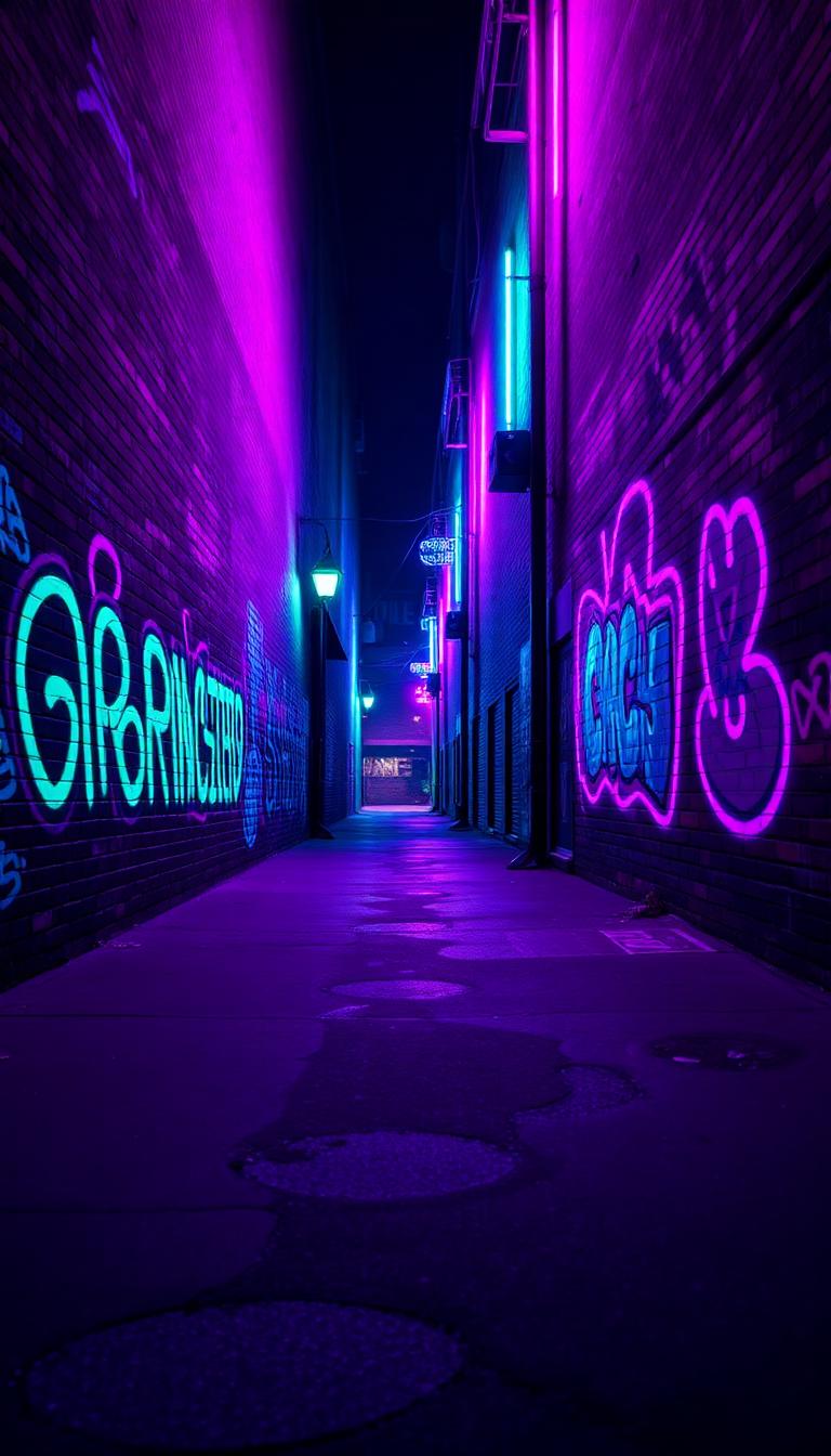 Neon Alley Tags — Graffiti 3D phone wallpaper