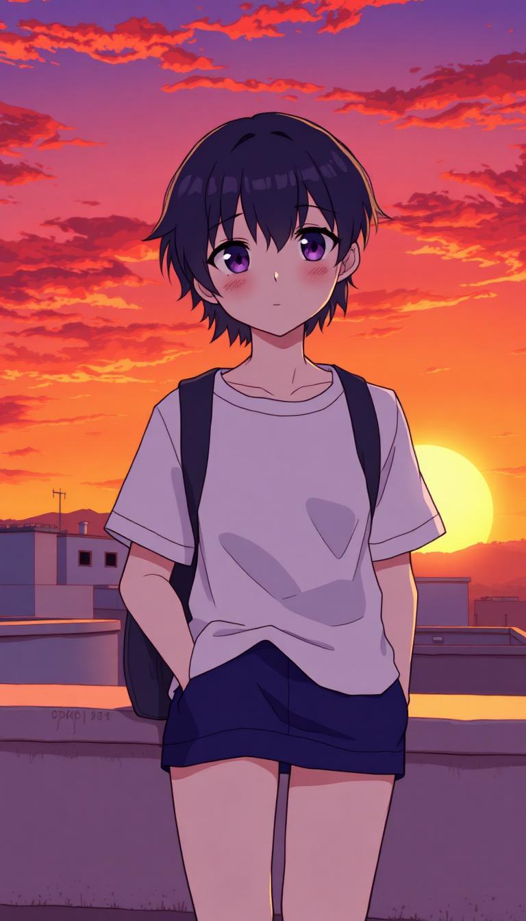 Rooftop Sunset — Anime 4D phone wallpaper
