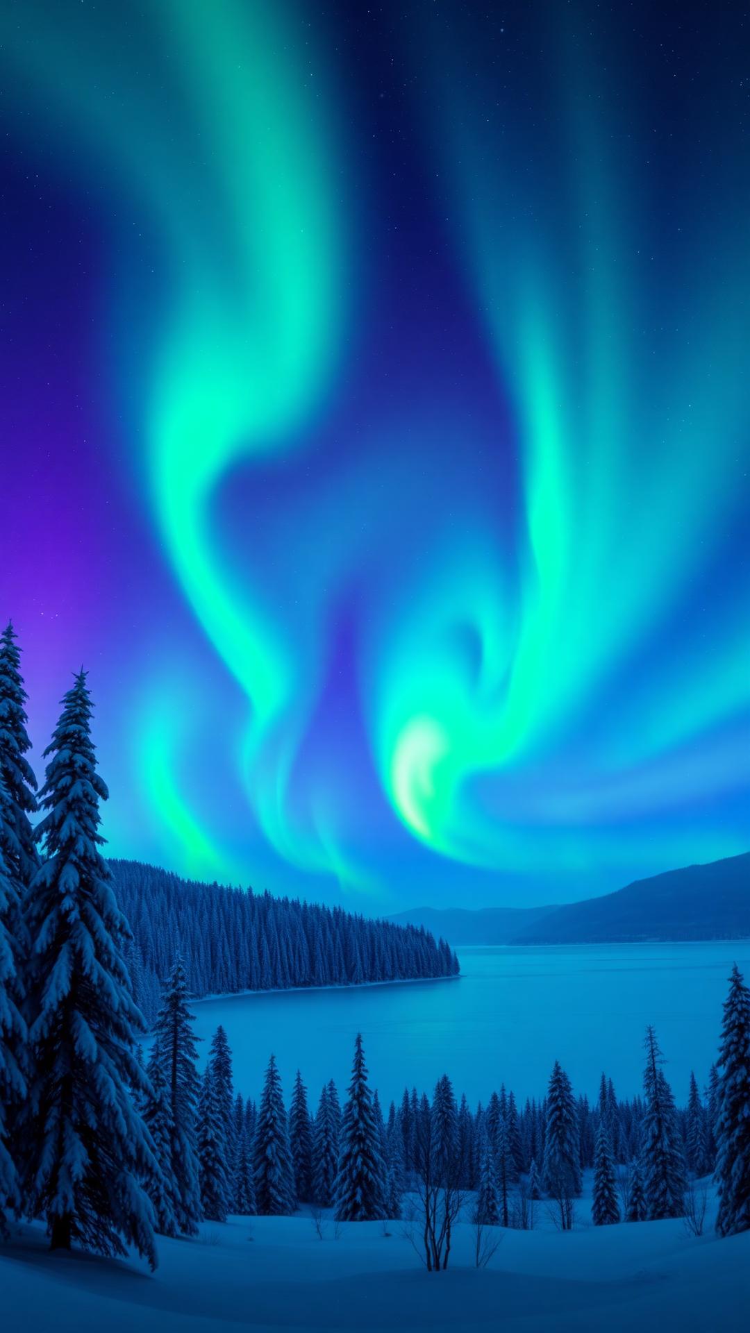 Aurora Lake — Nature 4D phone wallpaper