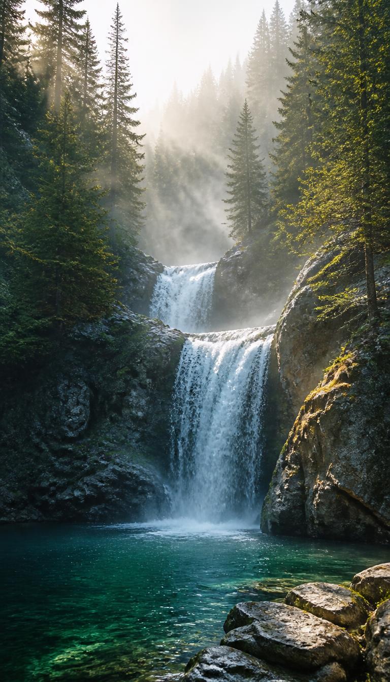 Mistfall Pines — Nature 4D phone wallpaper