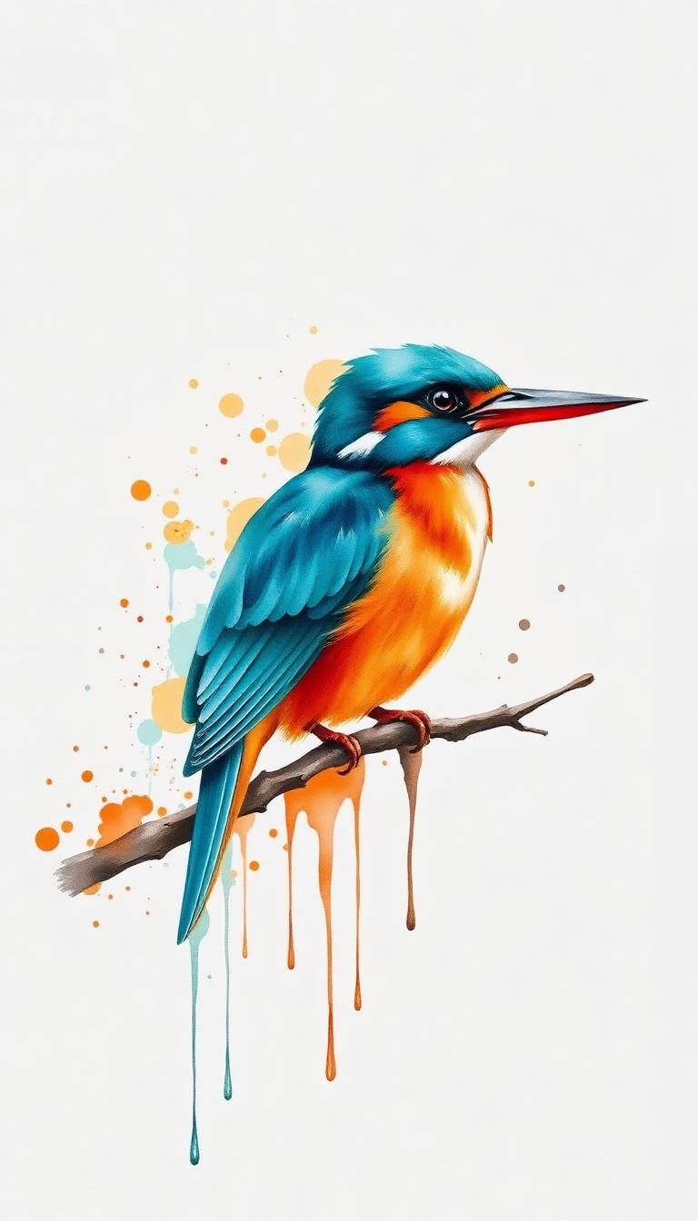 Kingfisher Splash — Watercolour 4D phone wallpaper
