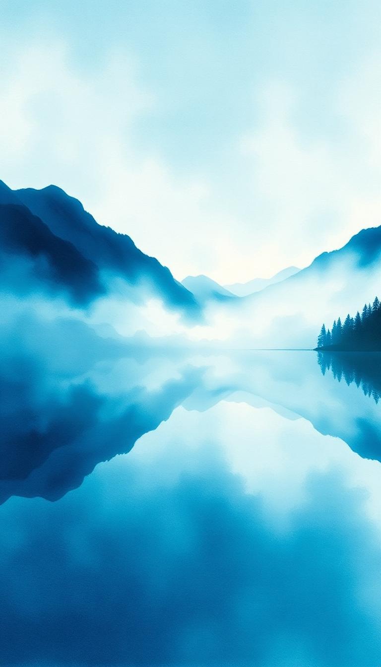 Mist Lake — Watercolour 4D phone wallpaper