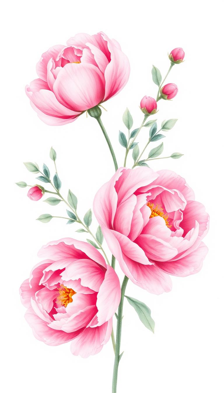Peony Bloom — Watercolour 4D phone wallpaper