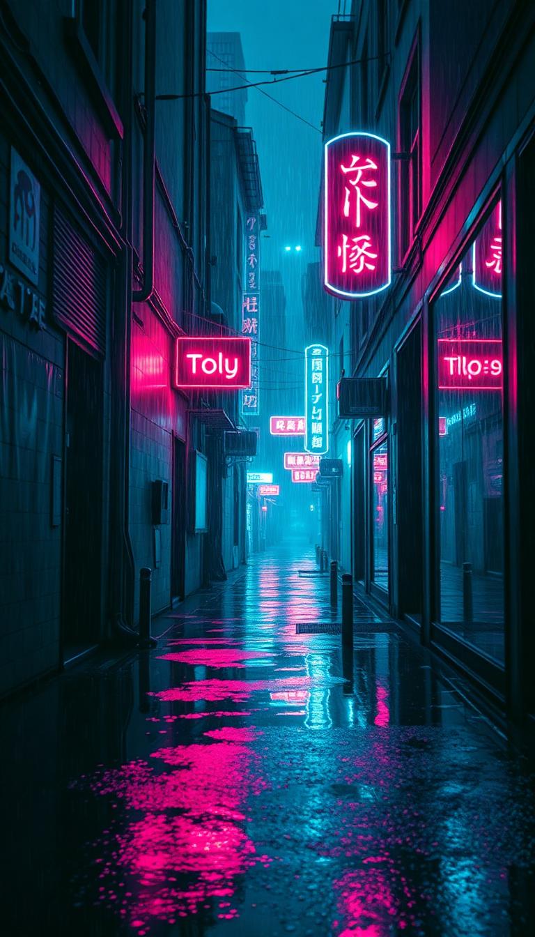 Hacker Alley — Cyberpunk 4D phone wallpaper